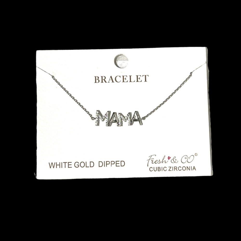 Fresh & Co White Gold Dipped Cubic Zirconia MAMA Bracelet New